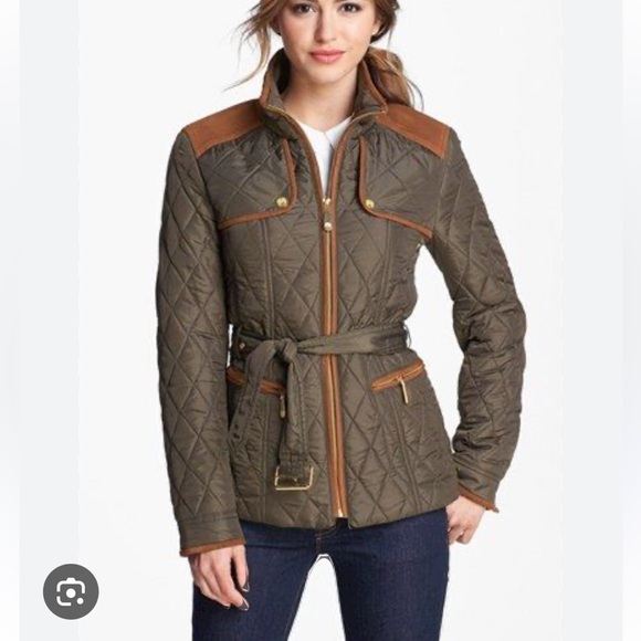 Vince Camuto Jackets & Blazers - Vince Camuto quilted belted field jacket green tan sz medium